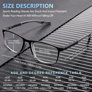 Reading Glasses for Men & Women Sporty Design TR-90 Blue Light Blocking Reader Comfortable and Flexible Lightweight