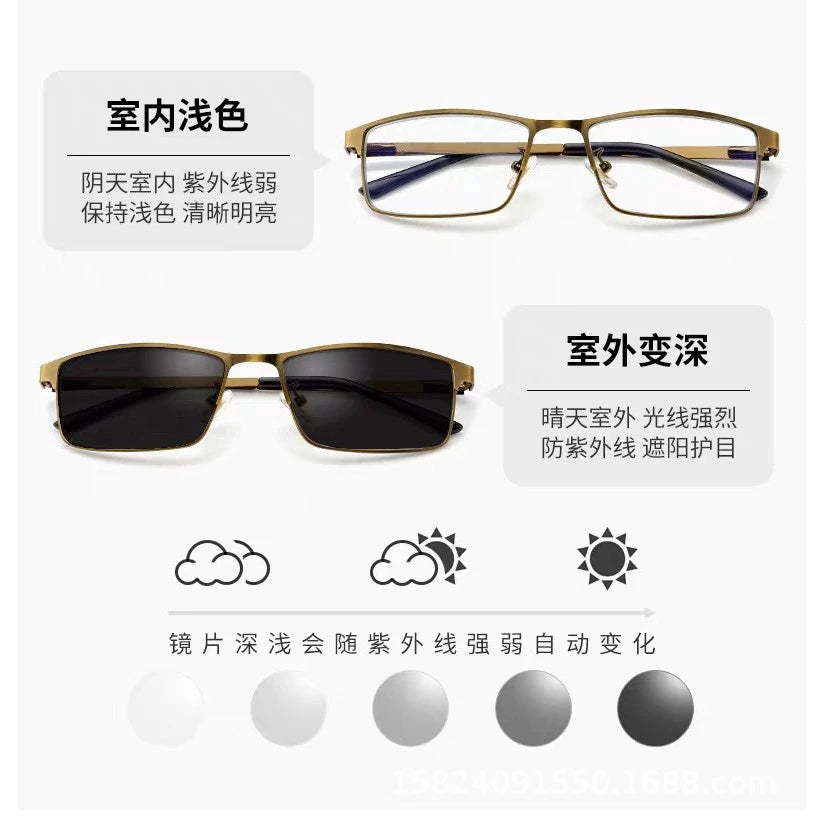 Photochromic reading glasses for both near and far progressive multifocal auto-zoom reading glasses LH012