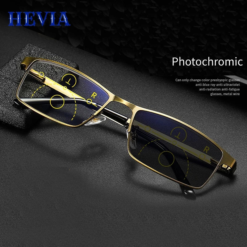 Photochromic reading glasses for both near and far progressive multifocal auto-zoom reading glasses LH012